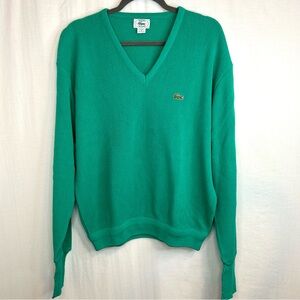 Vintage Izod Lacoste Green Knit V Neck Sweater Size XL Acrylic USA Made